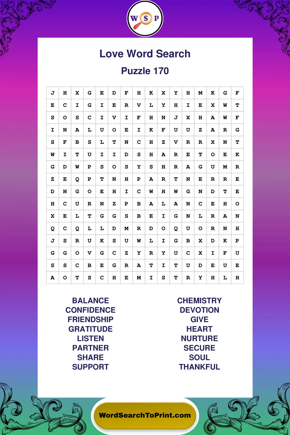 Love Word Search Puzzle 170