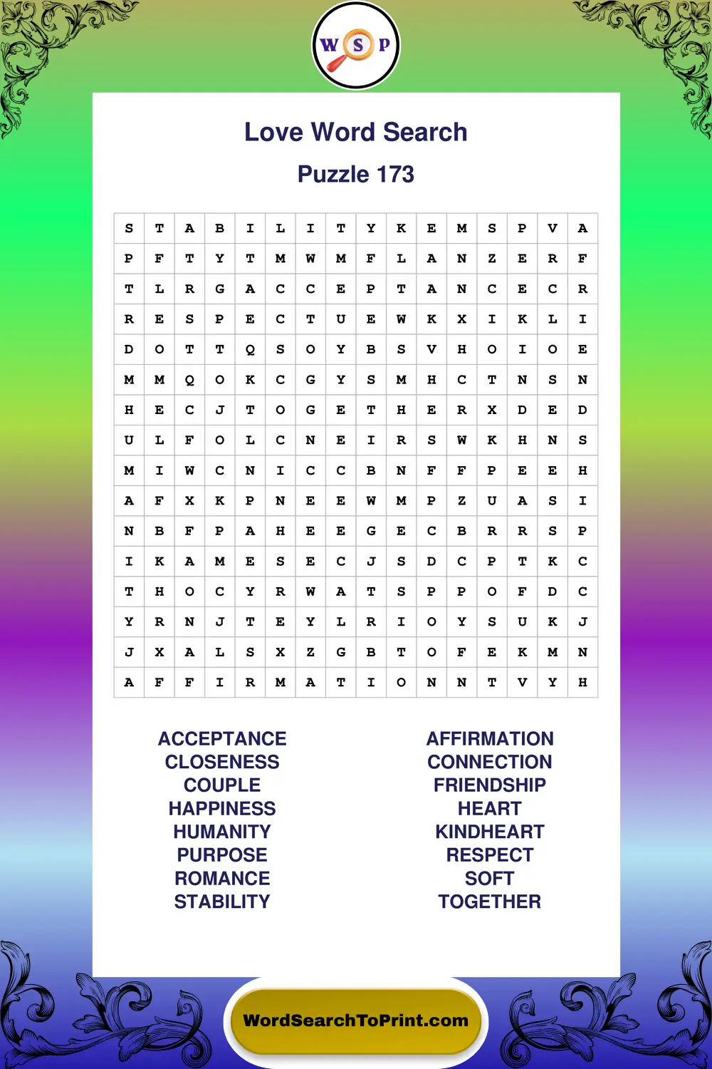 Love Word Search Puzzle 173
