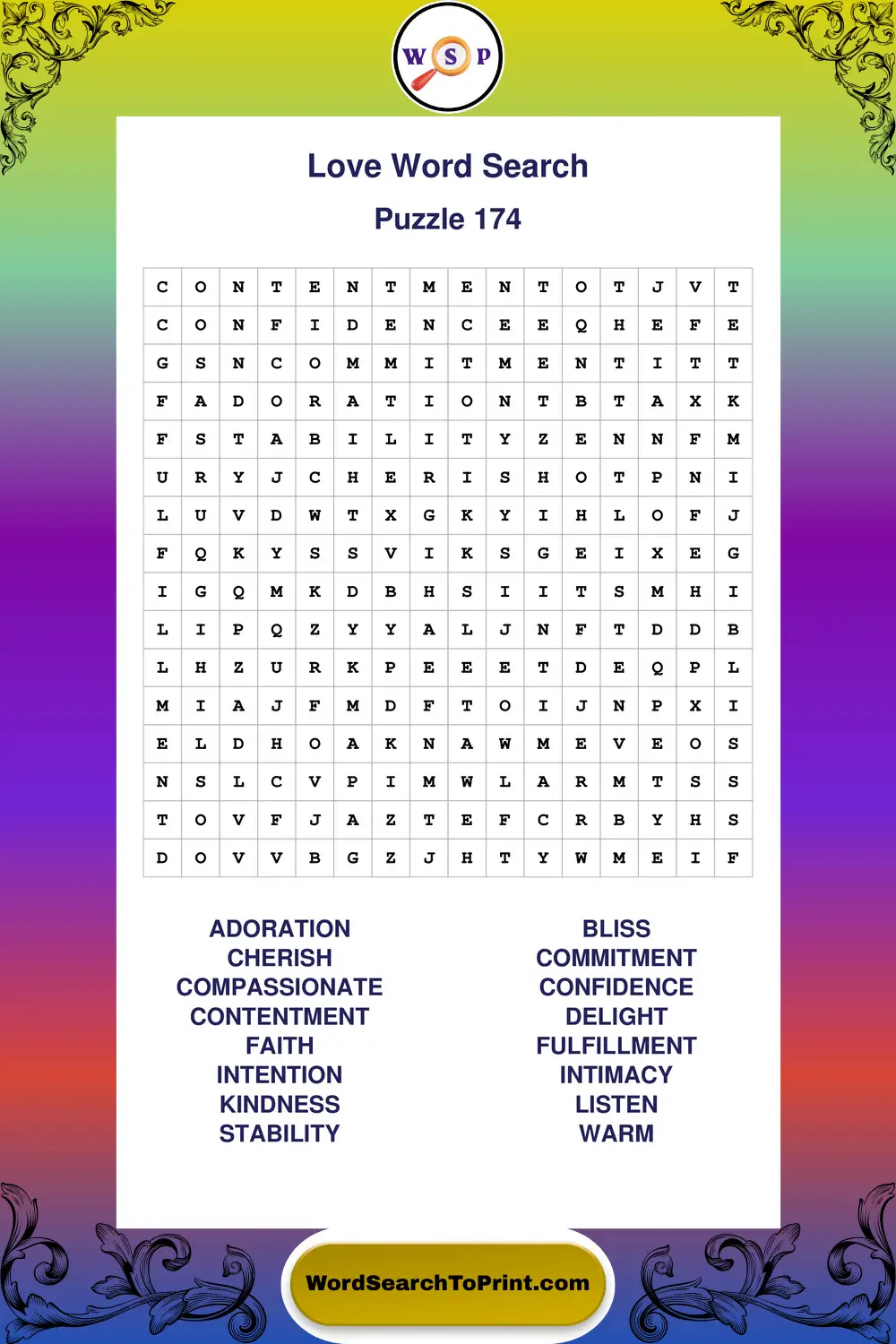 Love Word Search Puzzle 174