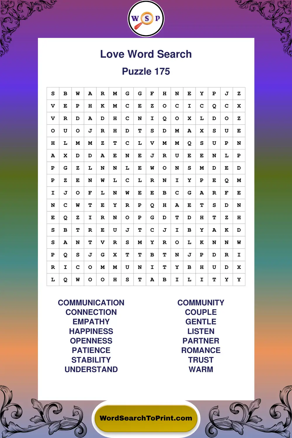 Love Word Search Puzzle 175