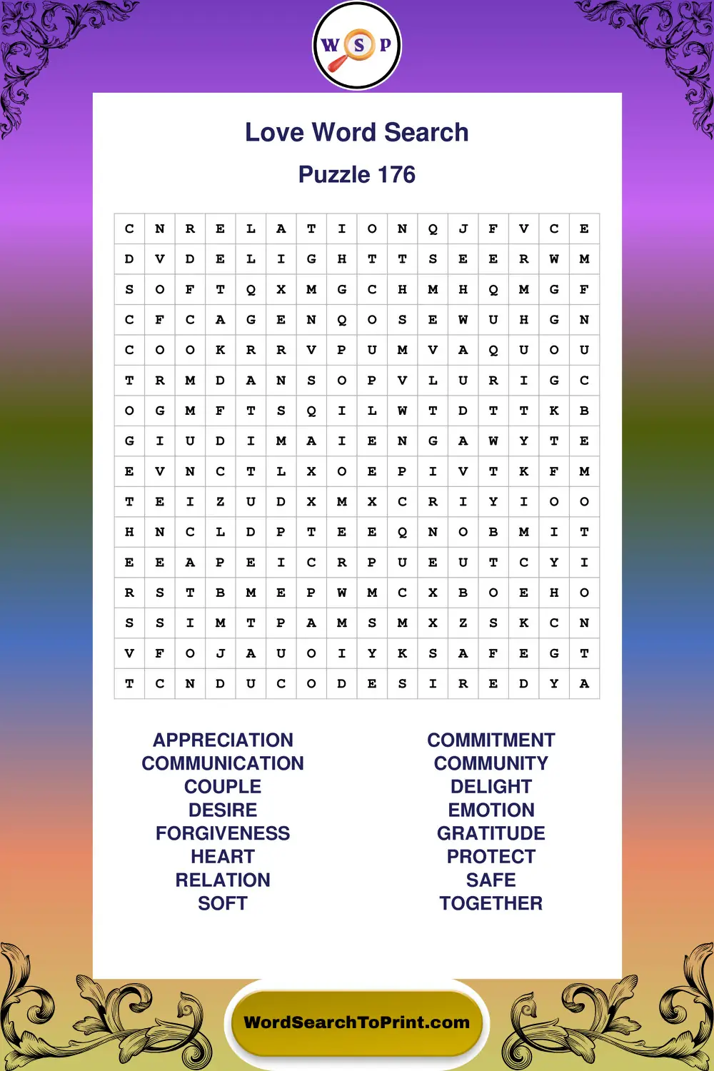 Love Word Search Puzzle 176