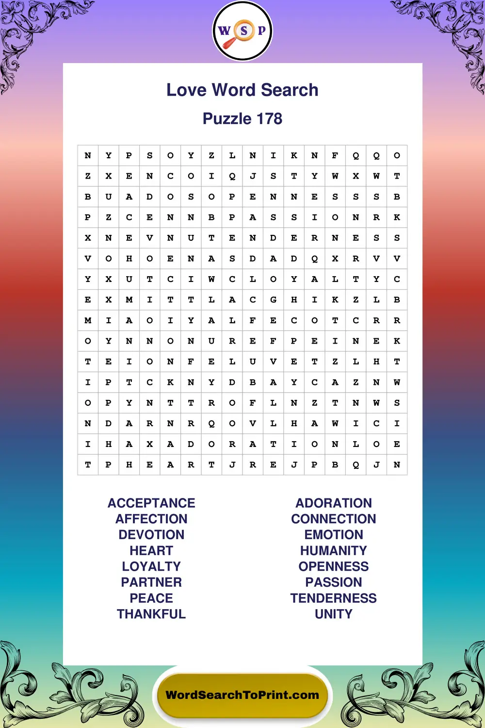 Love Word Search Puzzle 178