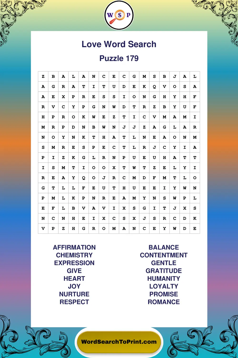 Love Word Search Puzzle 179