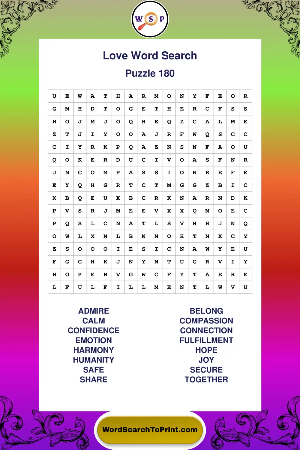 Love Word Search Puzzle 180