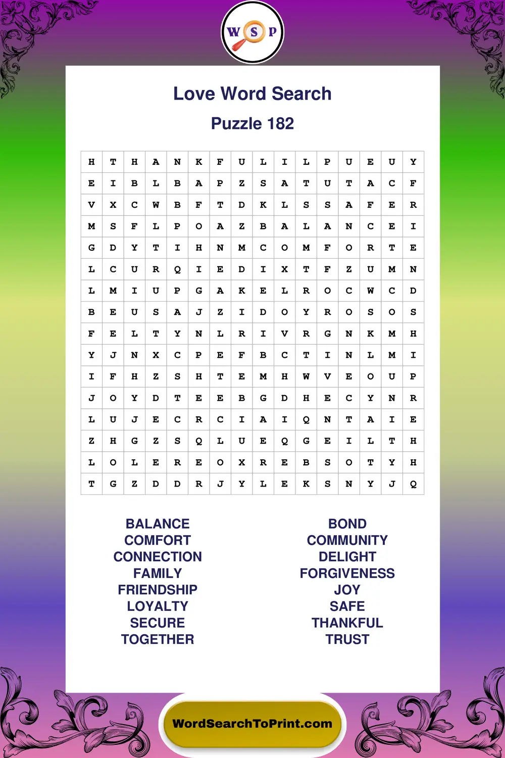 Love Word Search Puzzle 182