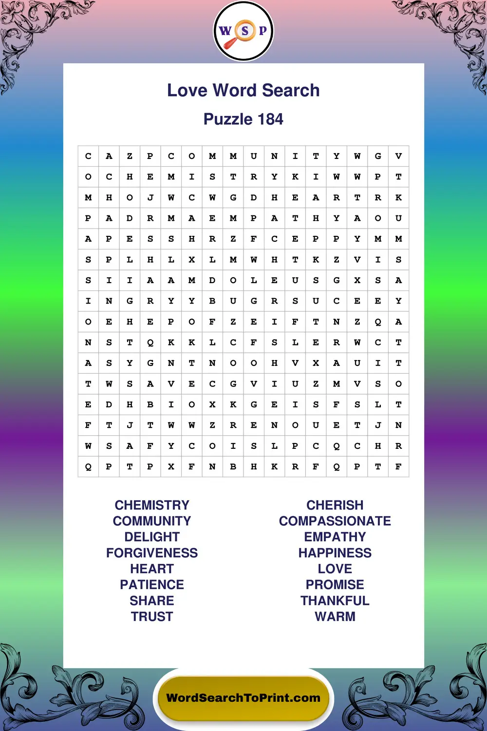 Love Word Search Puzzle 184