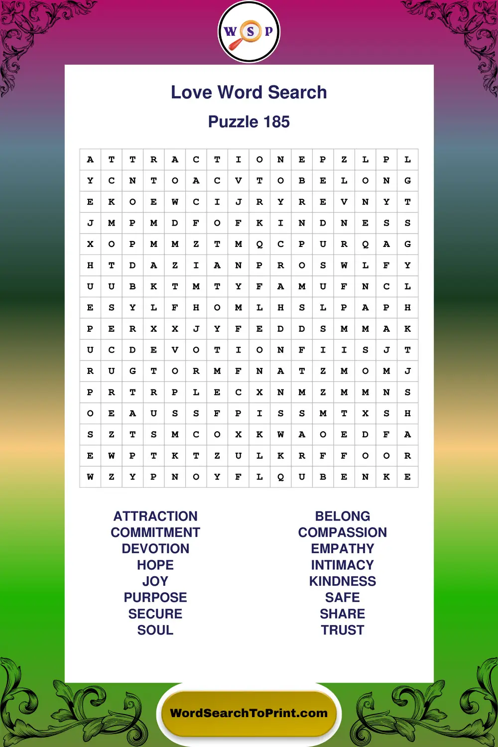 Love Word Search Puzzle 185