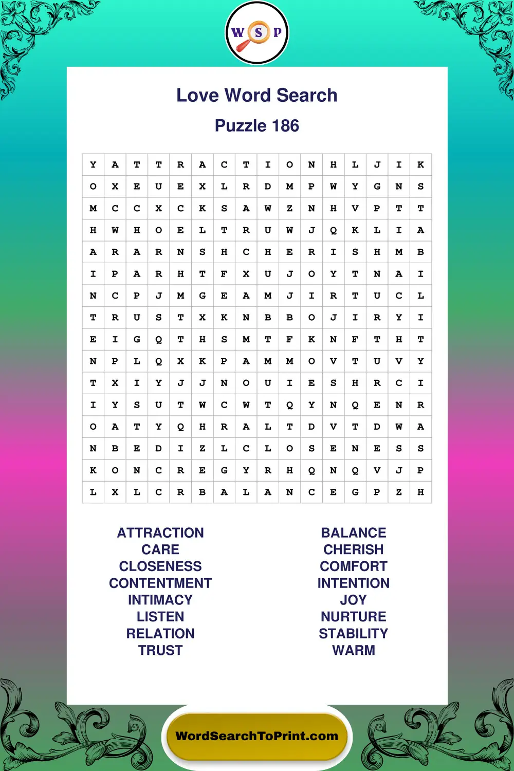 Love Word Search Puzzle 186
