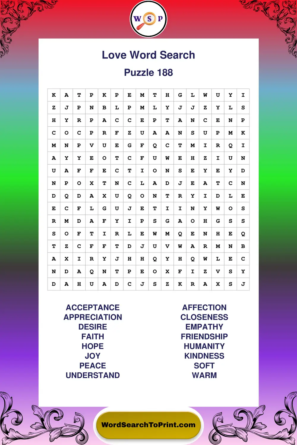 Love Word Search Puzzle 188