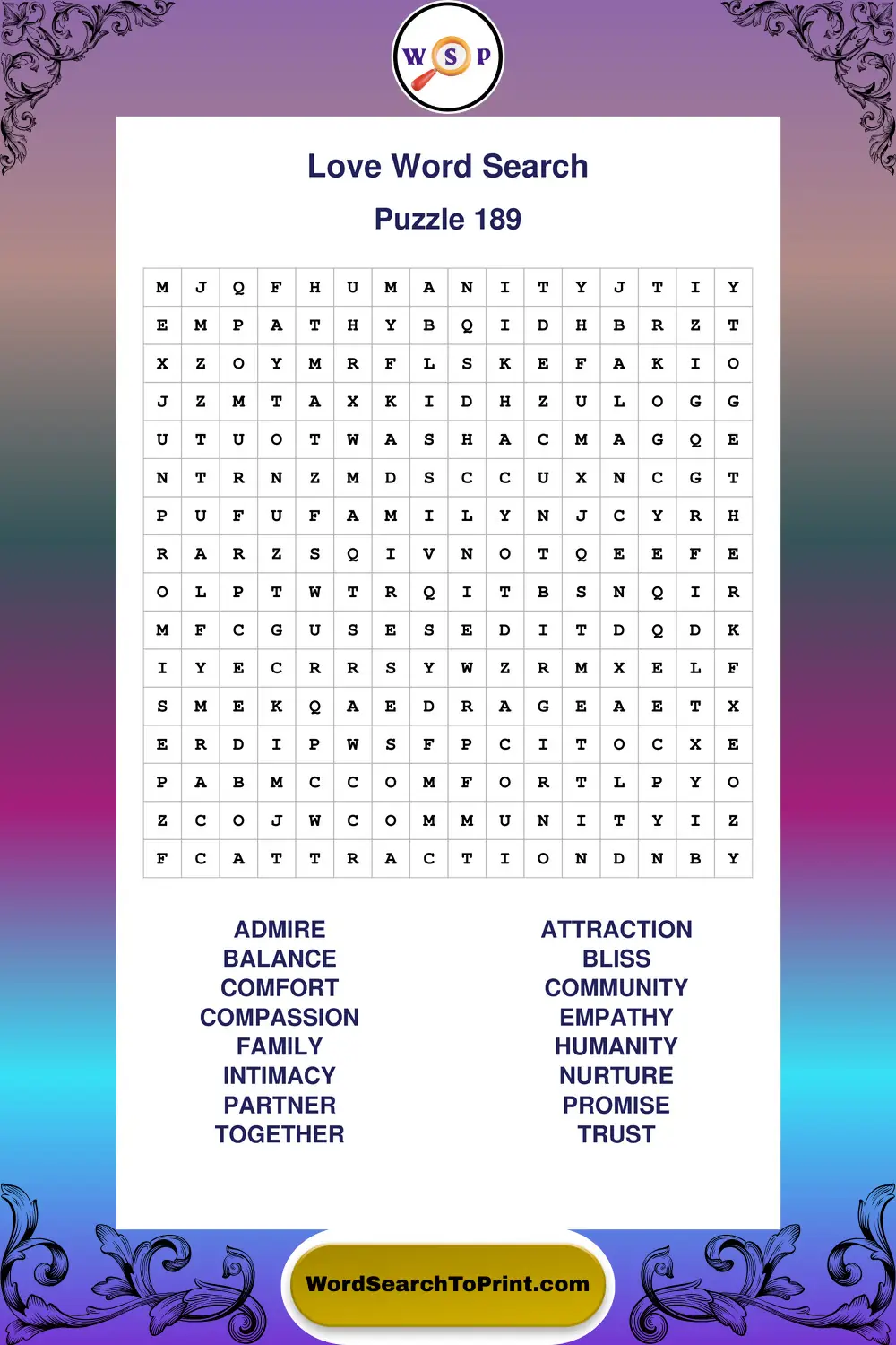 Love Word Search Puzzle 189