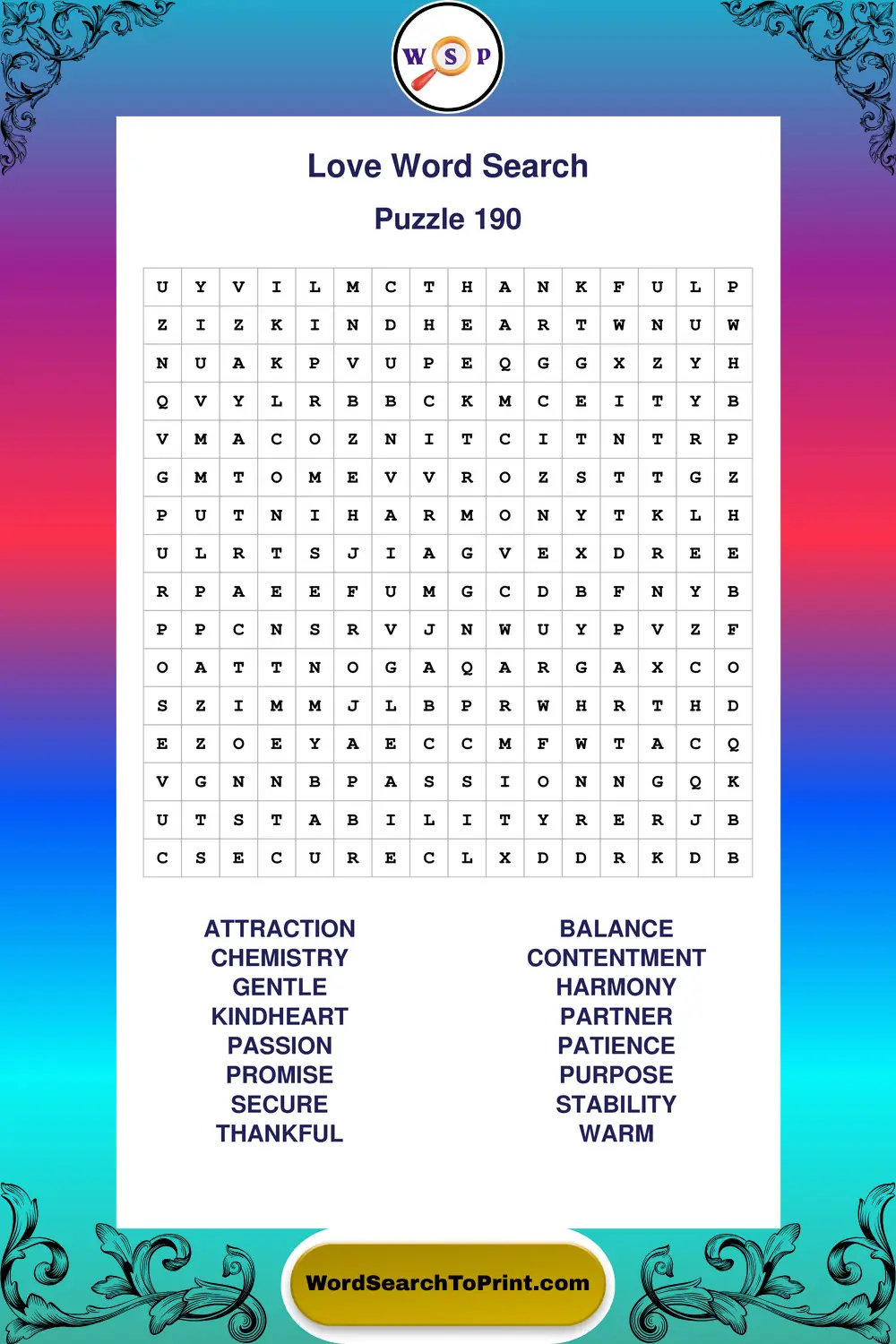 Love Word Search Puzzle 190