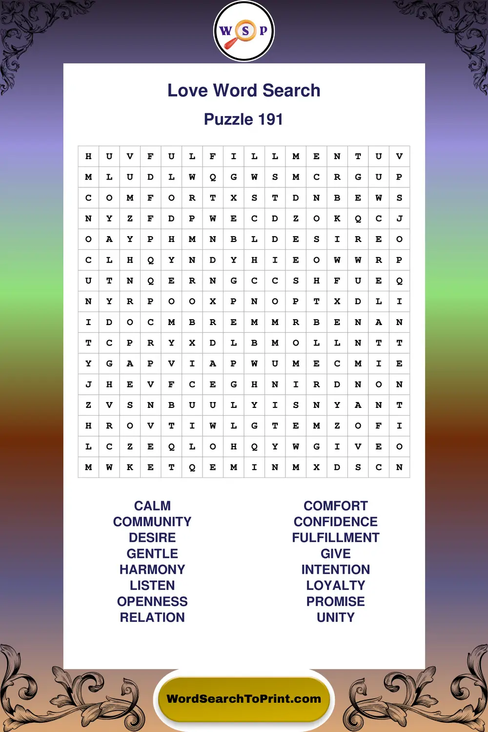 Love Word Search Puzzle 191