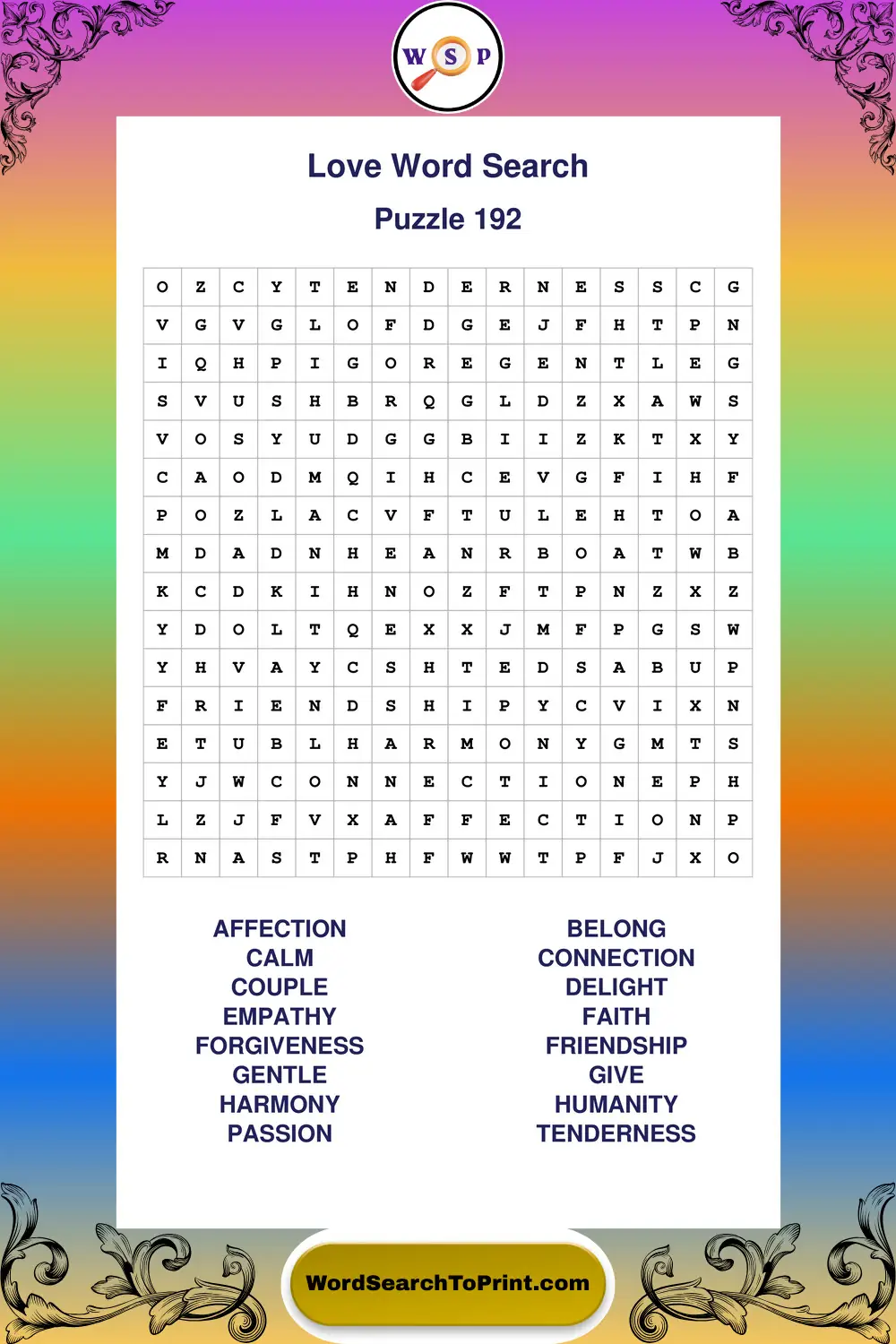 Love Word Search Puzzle 192