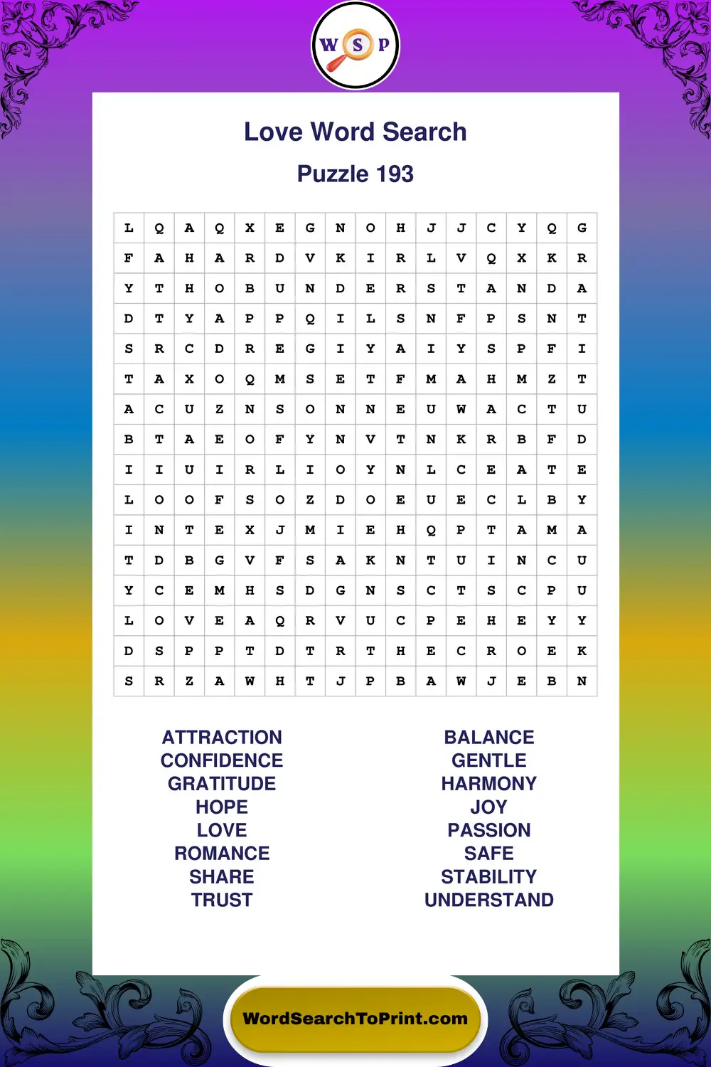 Love Word Search Puzzle 193