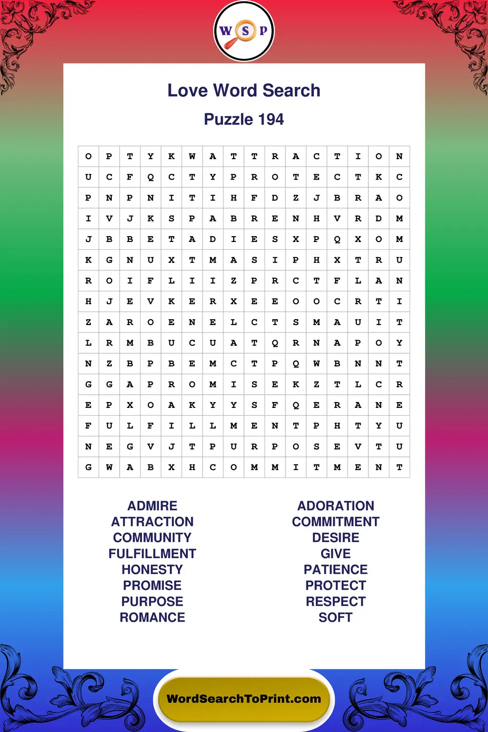 Love Word Search Puzzle 194