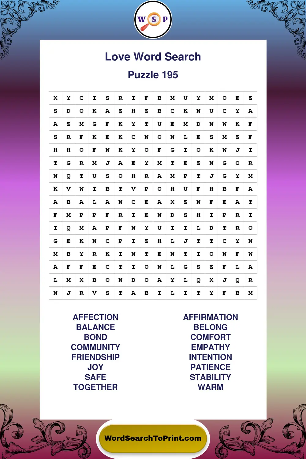 Love Word Search Puzzle 195