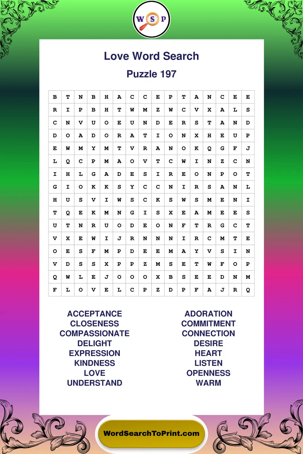 Love Word Search Puzzle 197