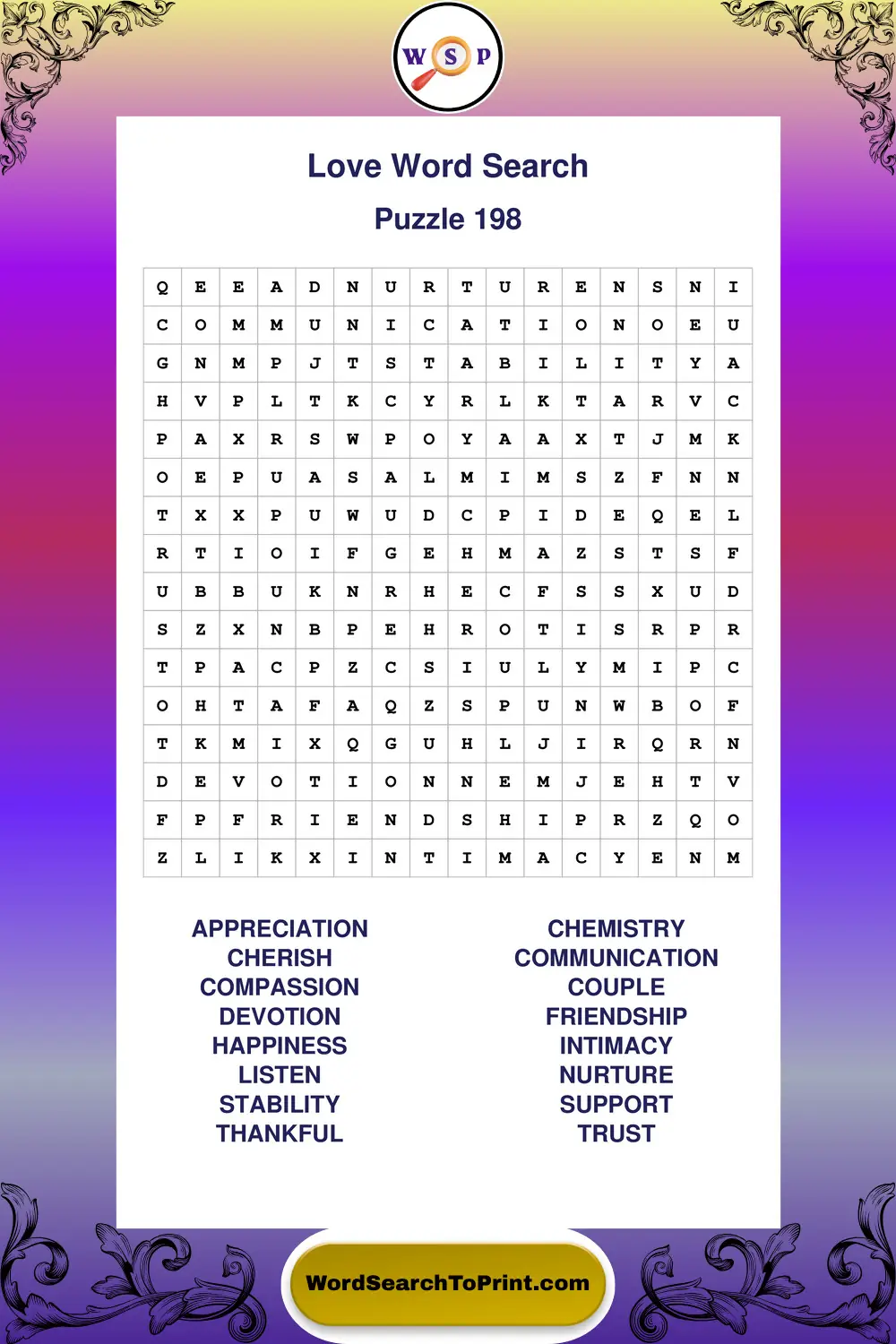 Love Word Search Puzzle 198