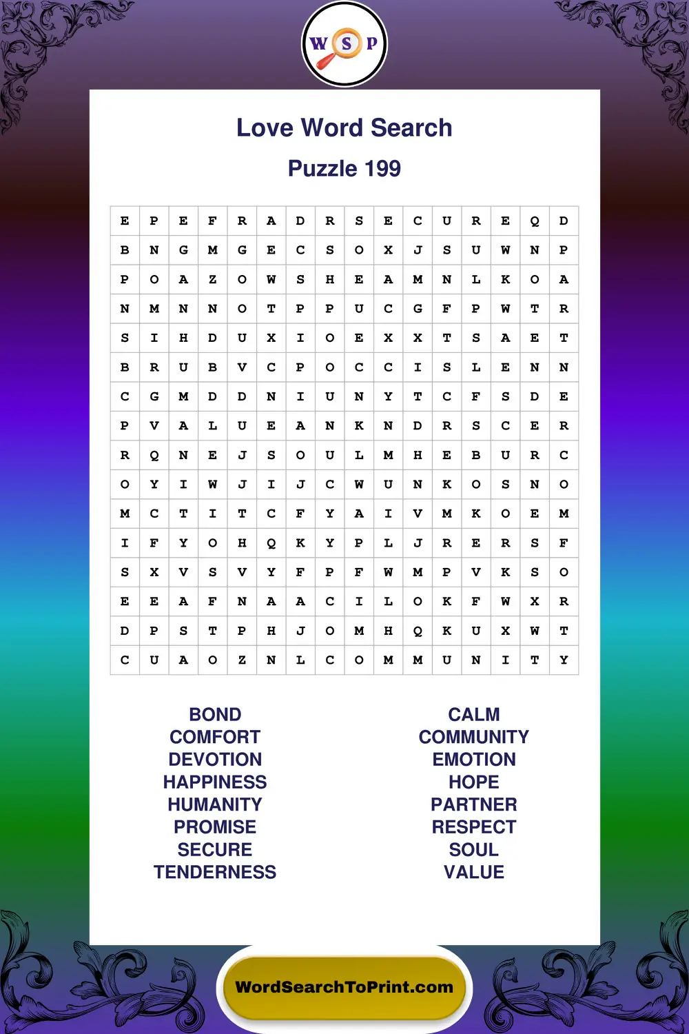 Love Word Search Puzzle 199