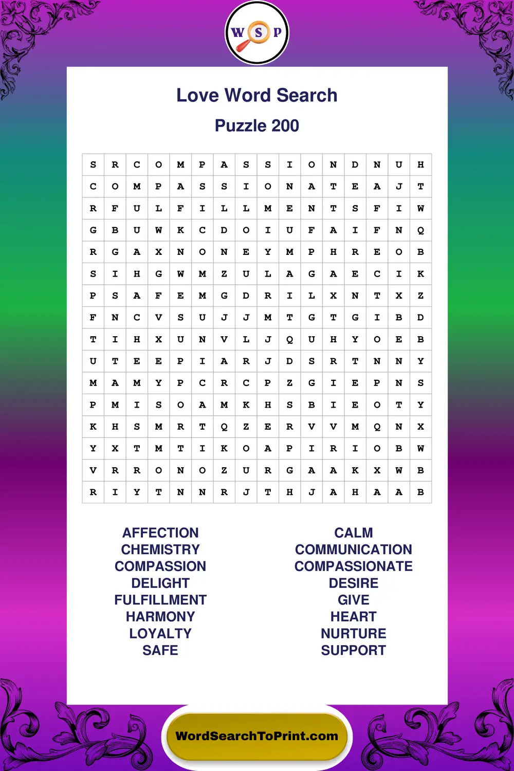 Love Word Search Puzzle 200