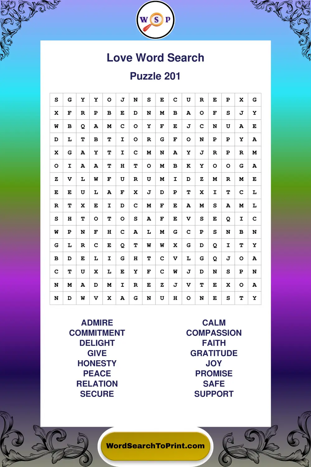 Love Word Search Puzzle 201