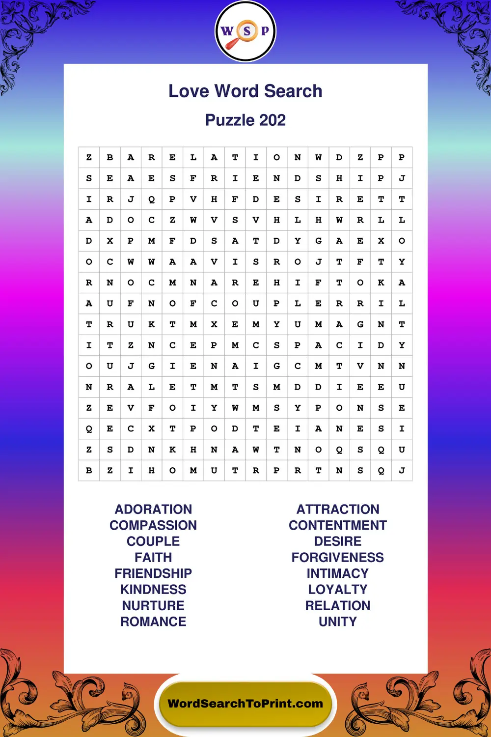 Love Word Search Puzzle 202