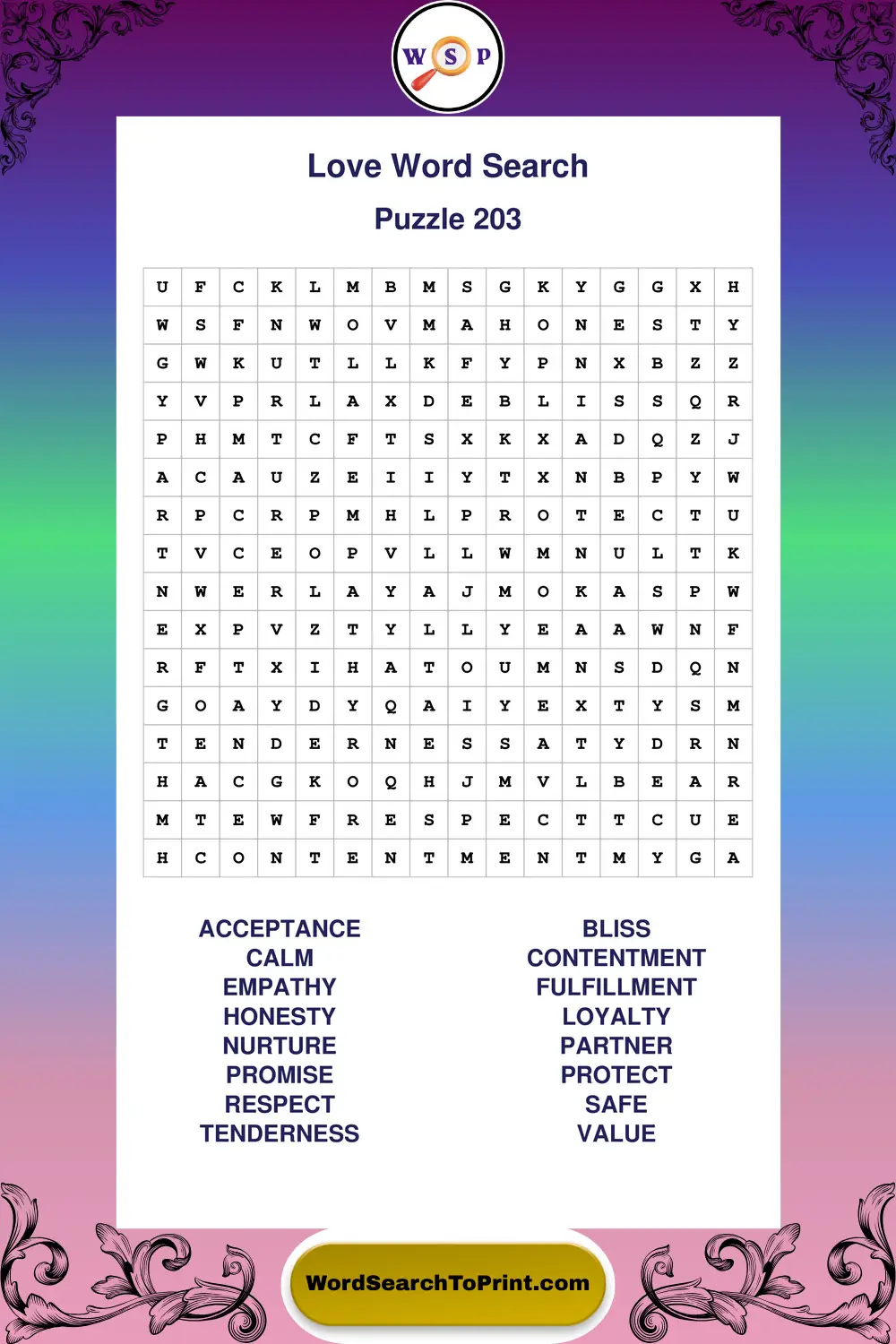 Love Word Search Puzzle 203