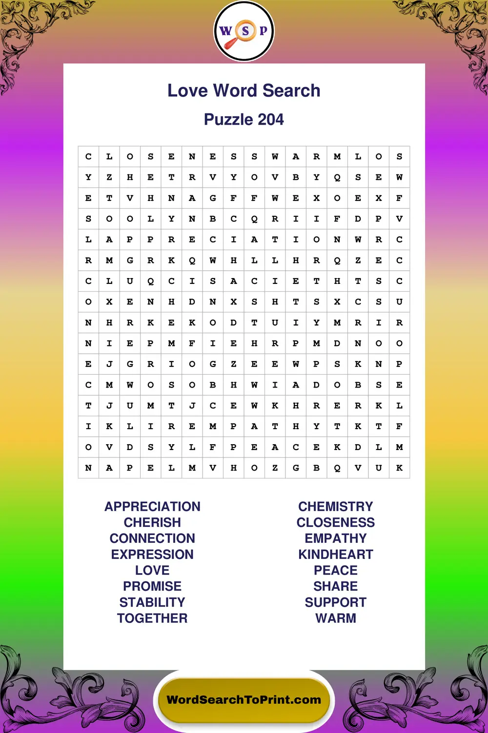 Love Word Search Puzzle 204