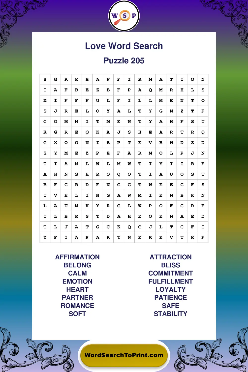Love Word Search Puzzle 205