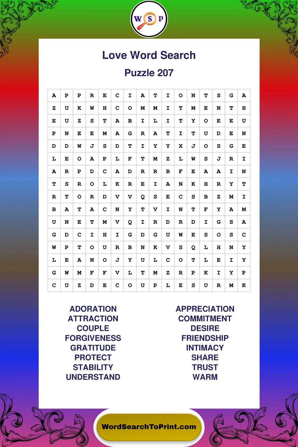Love Word Search Puzzle 207