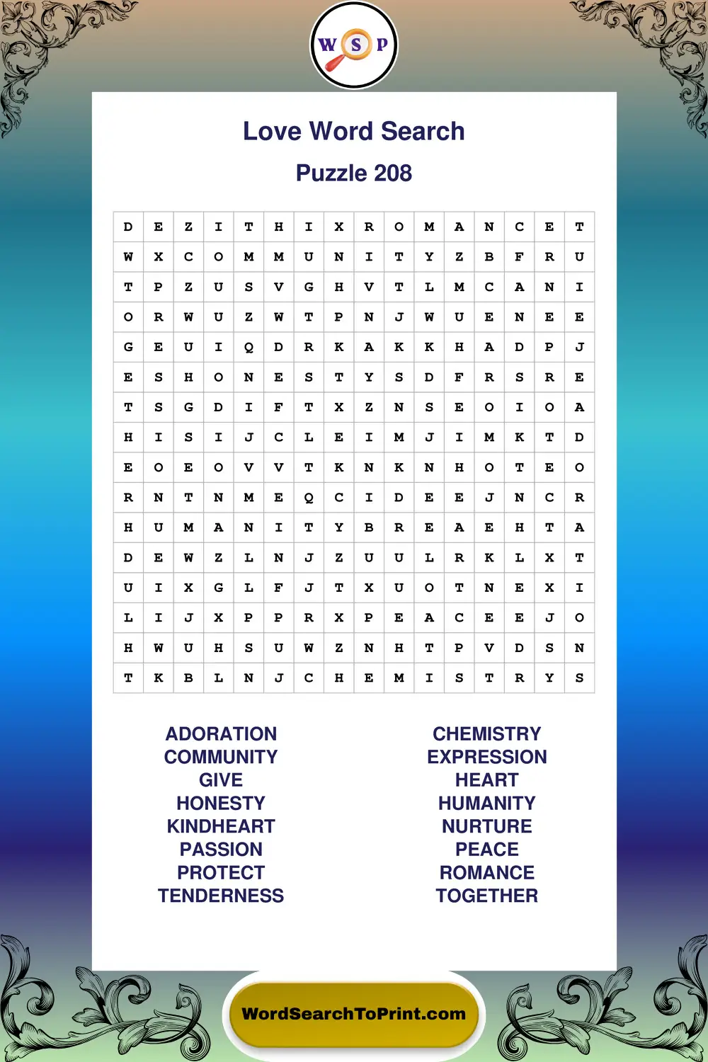 Love Word Search Puzzle 208