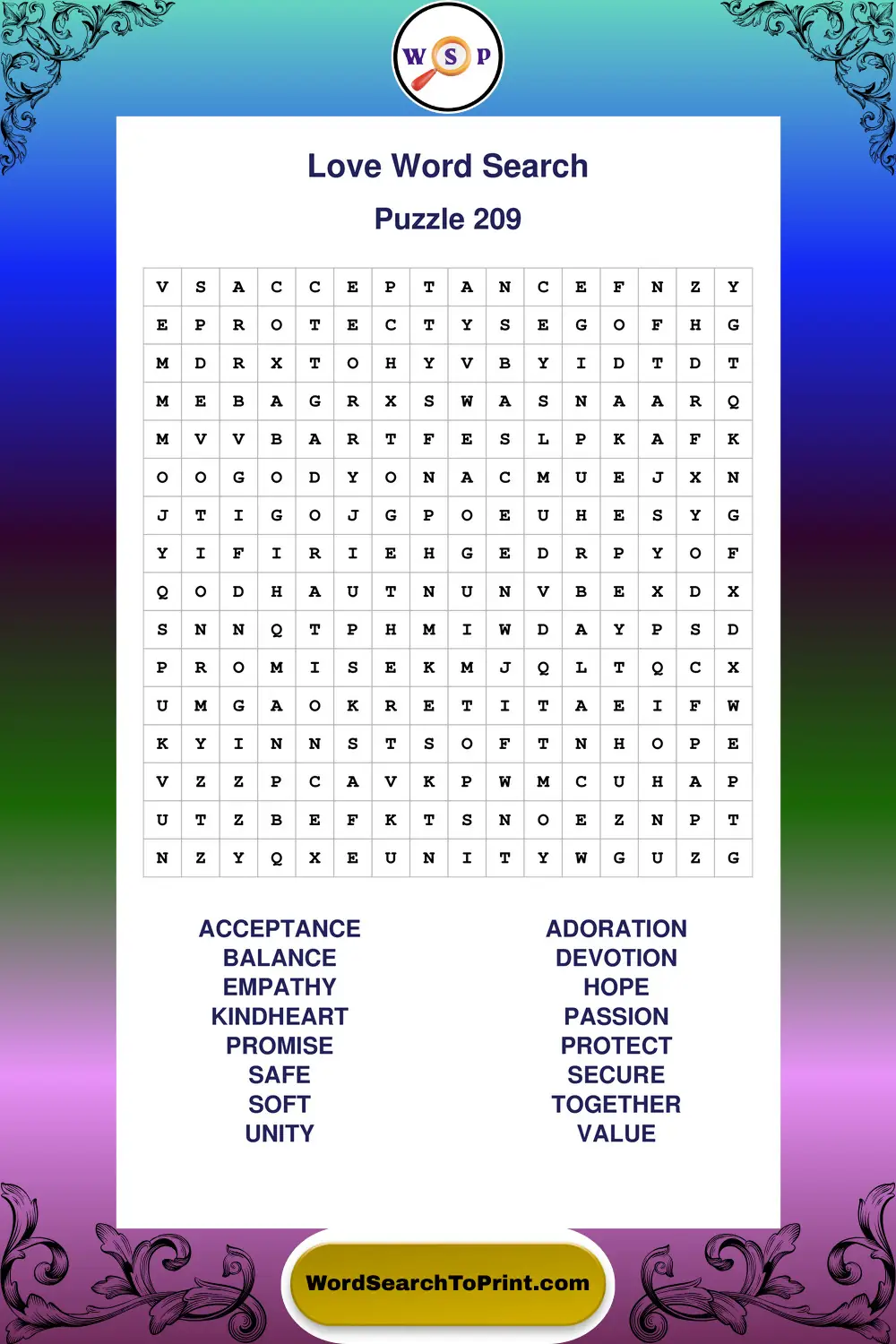 Love Word Search Puzzle 209