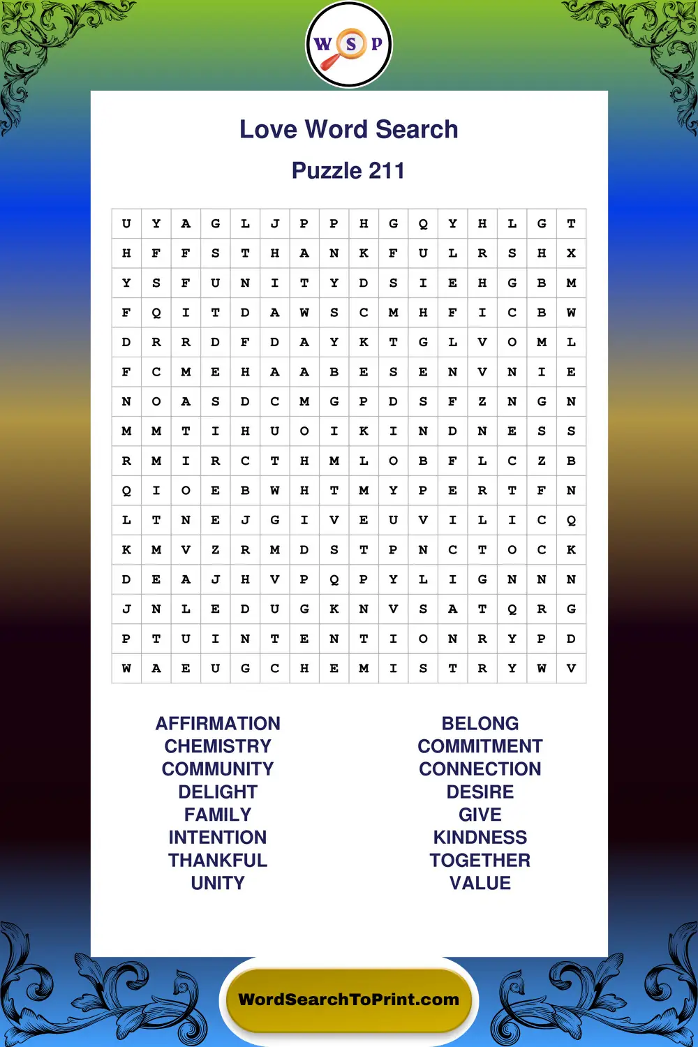 Love Word Search Puzzle 211