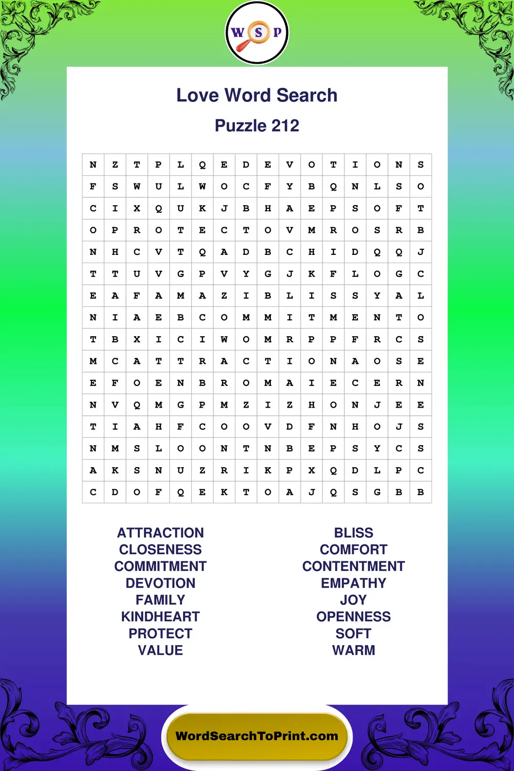 Love Word Search Puzzle 212