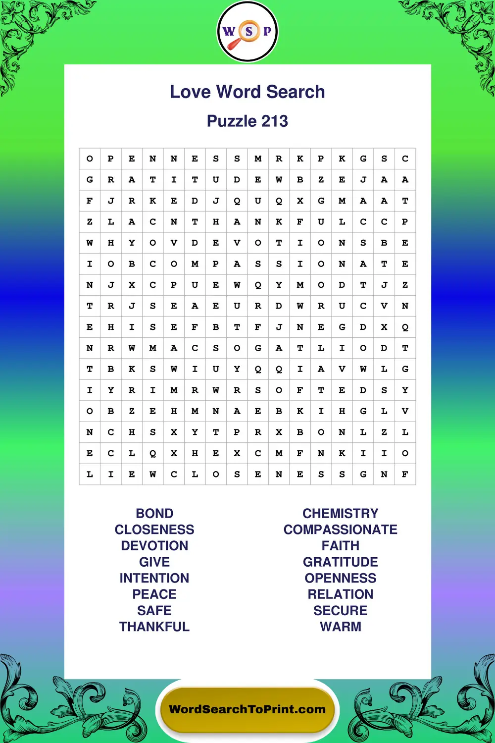 Love Word Search Puzzle 213