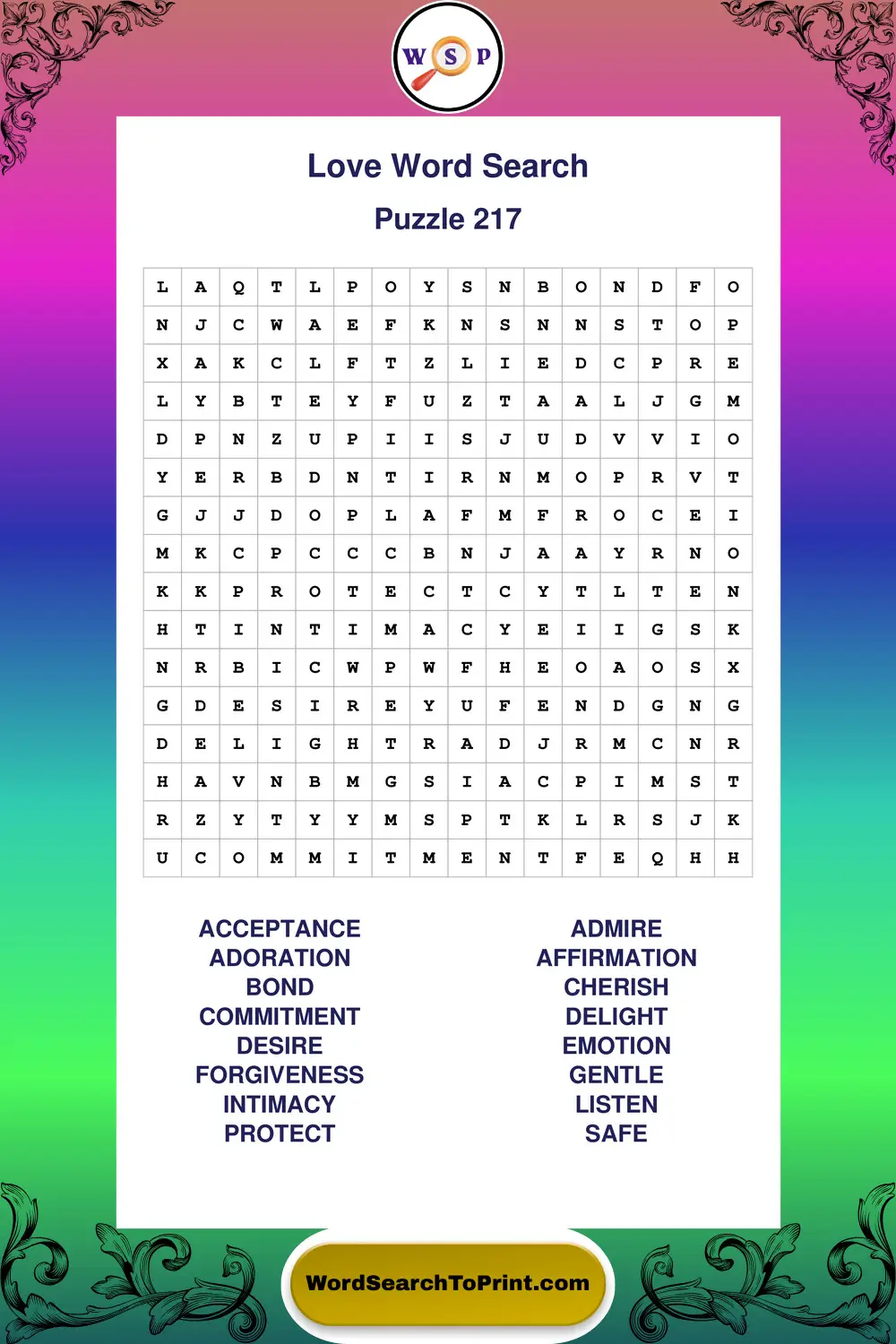 Love Word Search Puzzle 217