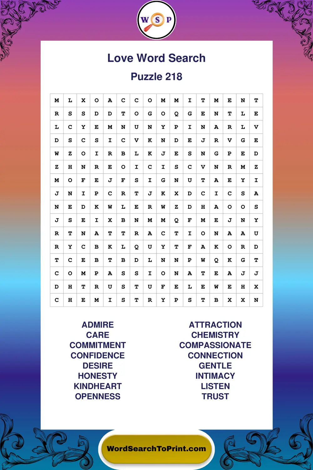 Love Word Search Puzzle 218