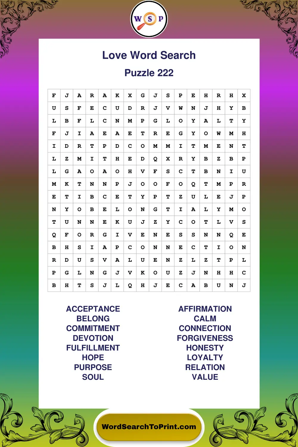 Love Word Search Puzzle 222