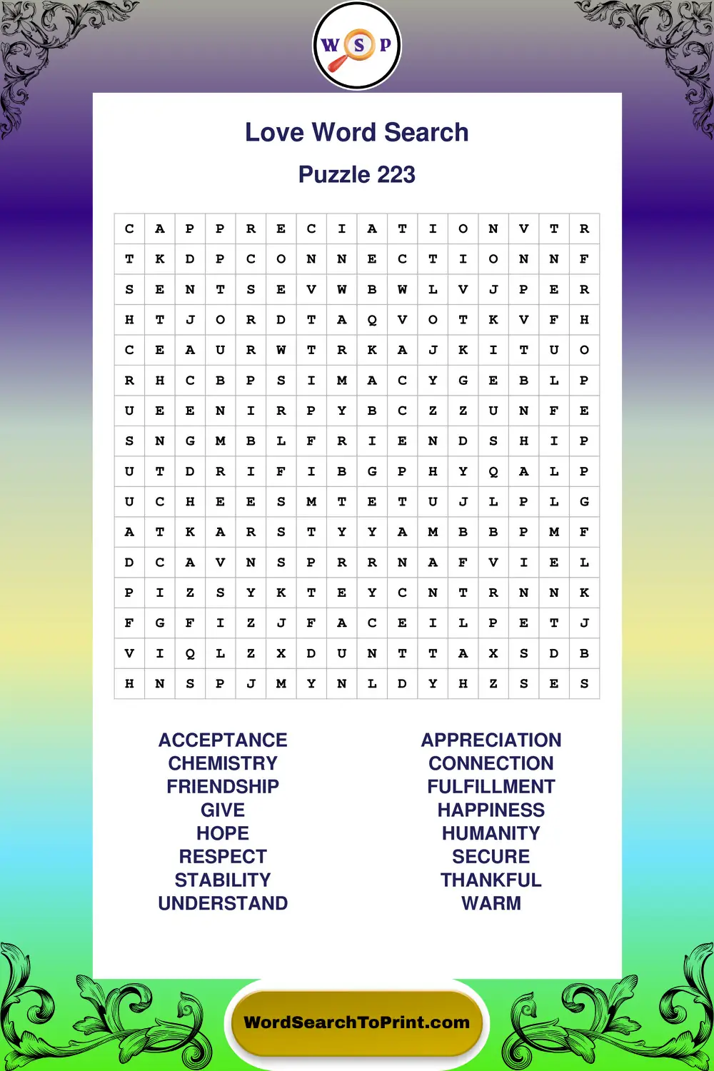 Love Word Search Puzzle 223