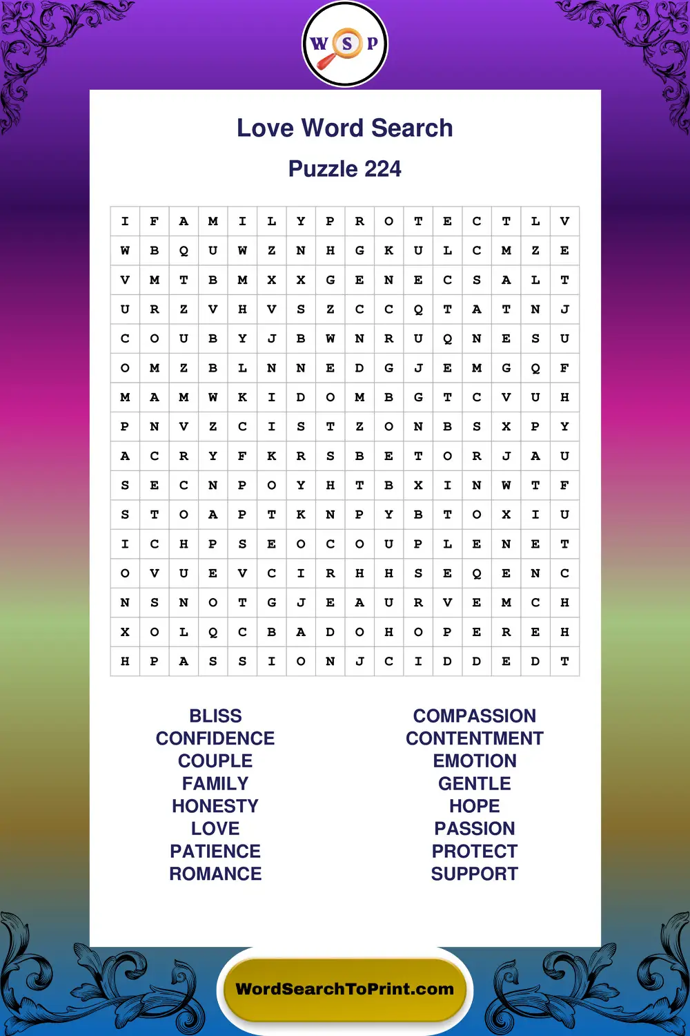 Love Word Search Puzzle 224