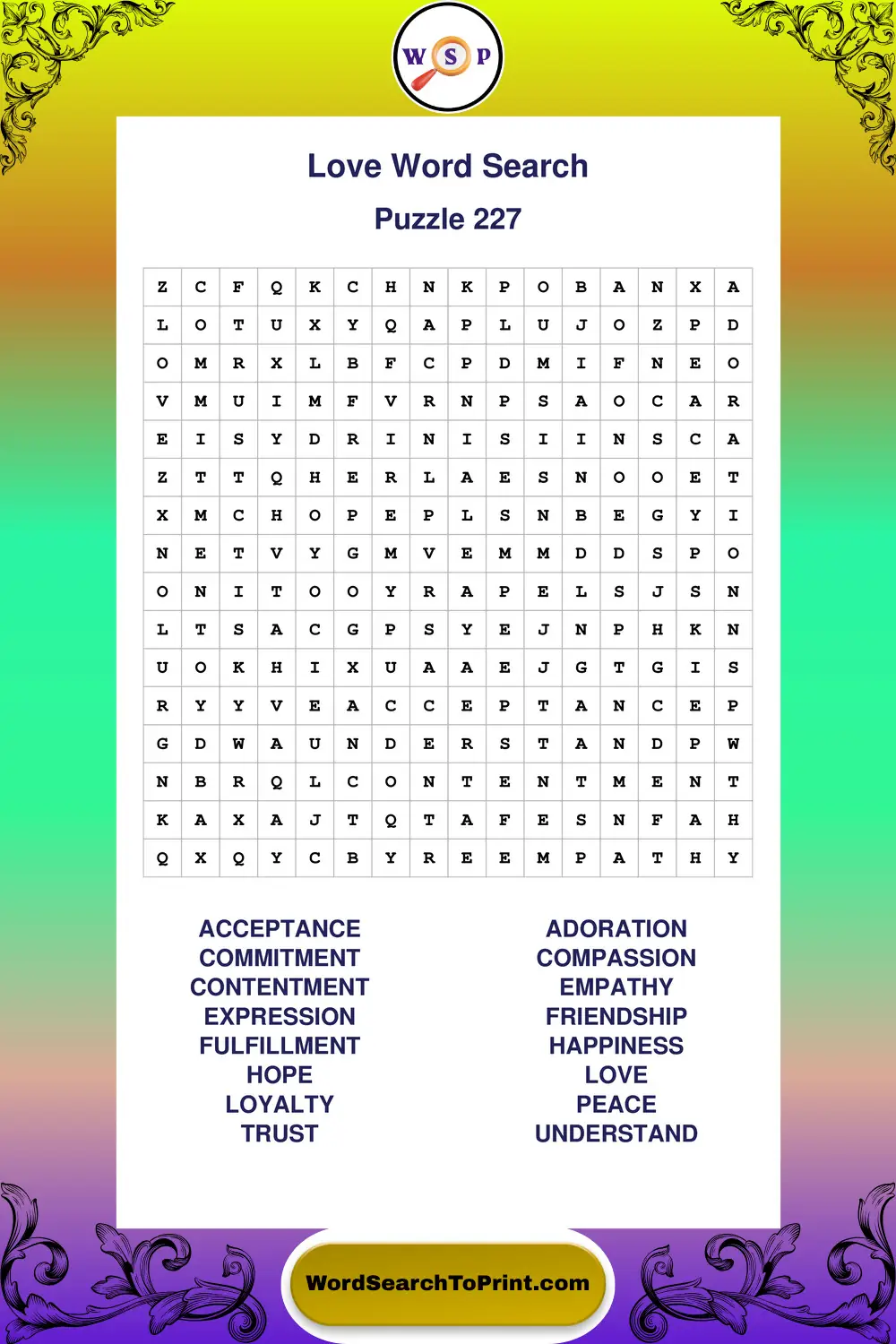 Love Word Search Puzzle 227