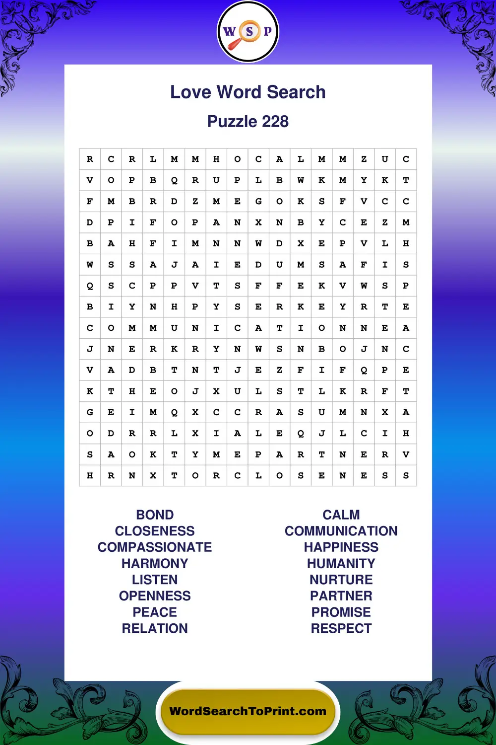 Love Word Search Puzzle 228
