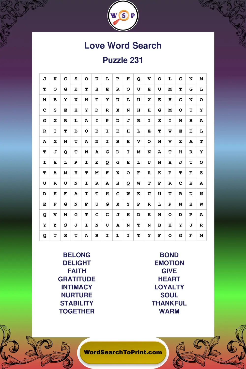 Love Word Search Puzzle 231