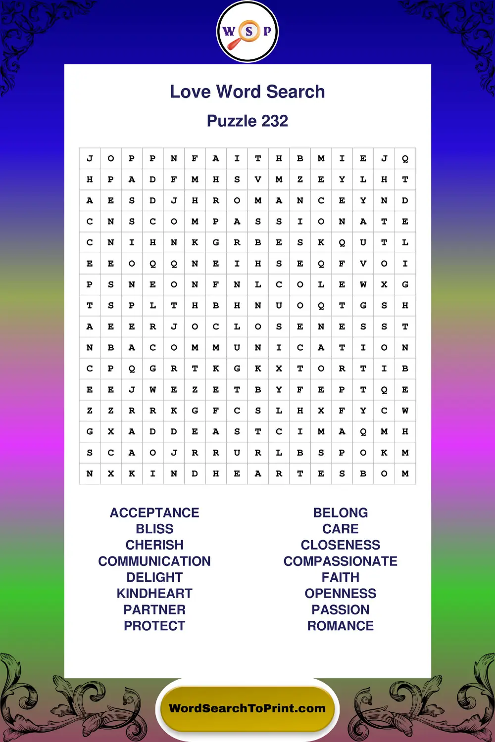 Love Word Search Puzzle 232