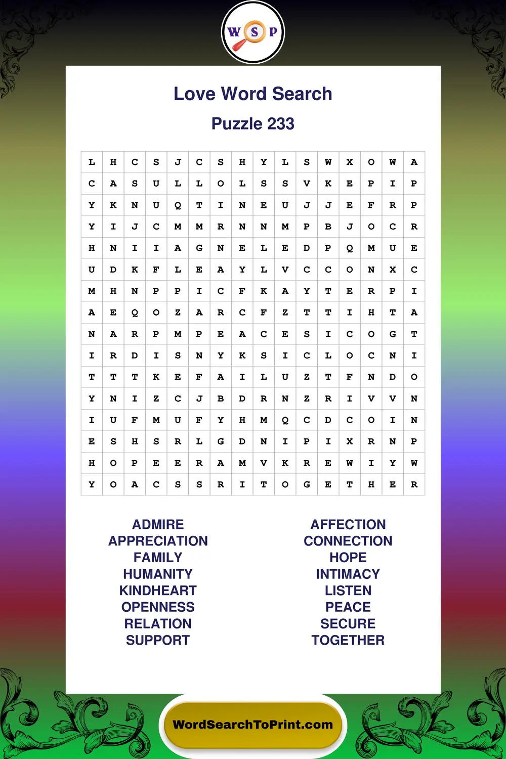 Love Word Search Puzzle 233