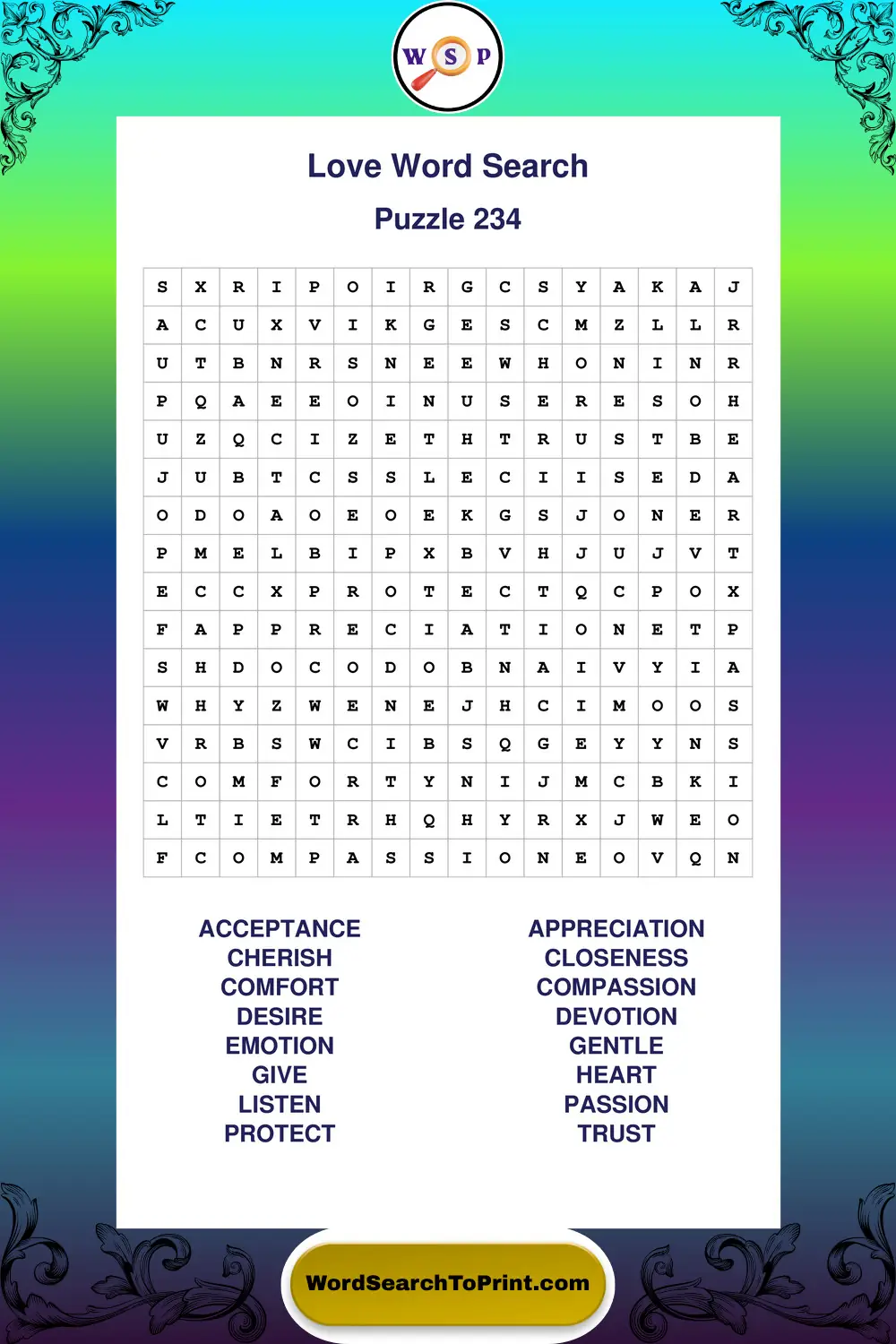 Love Word Search Puzzle 234