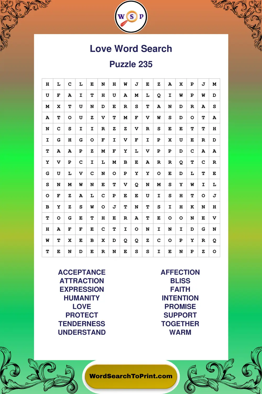 Love Word Search Puzzle 235