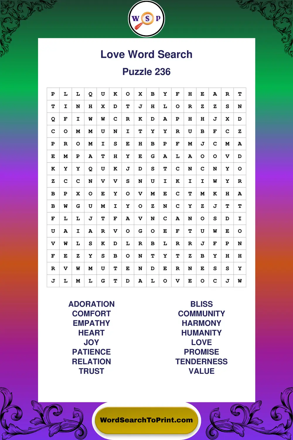 Love Word Search Puzzle 236