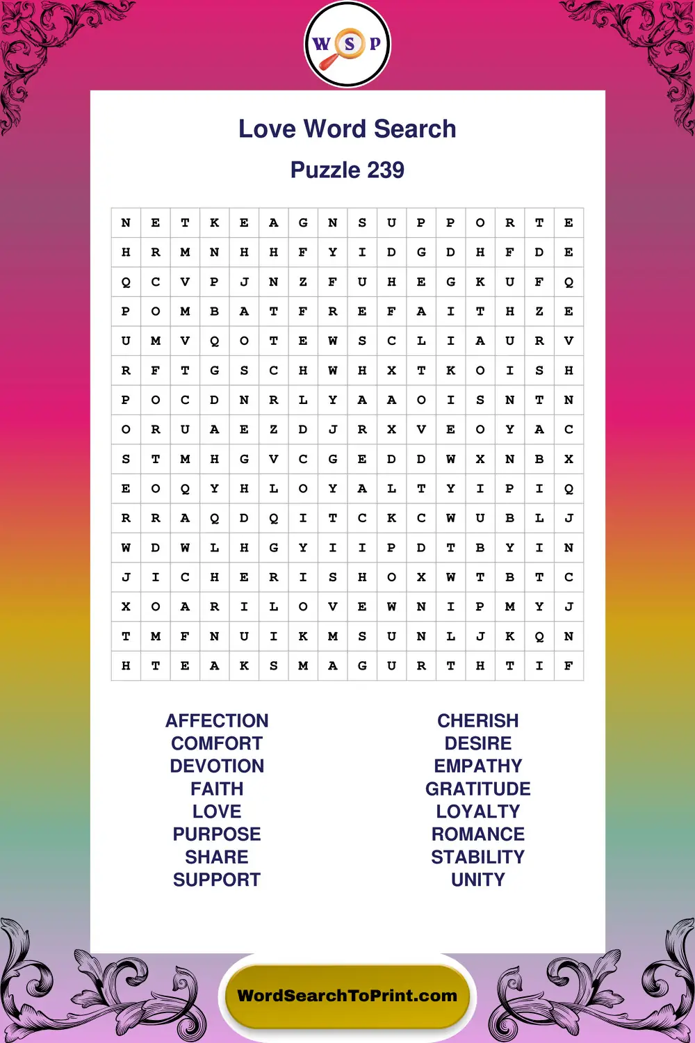Love Word Search Puzzle 239
