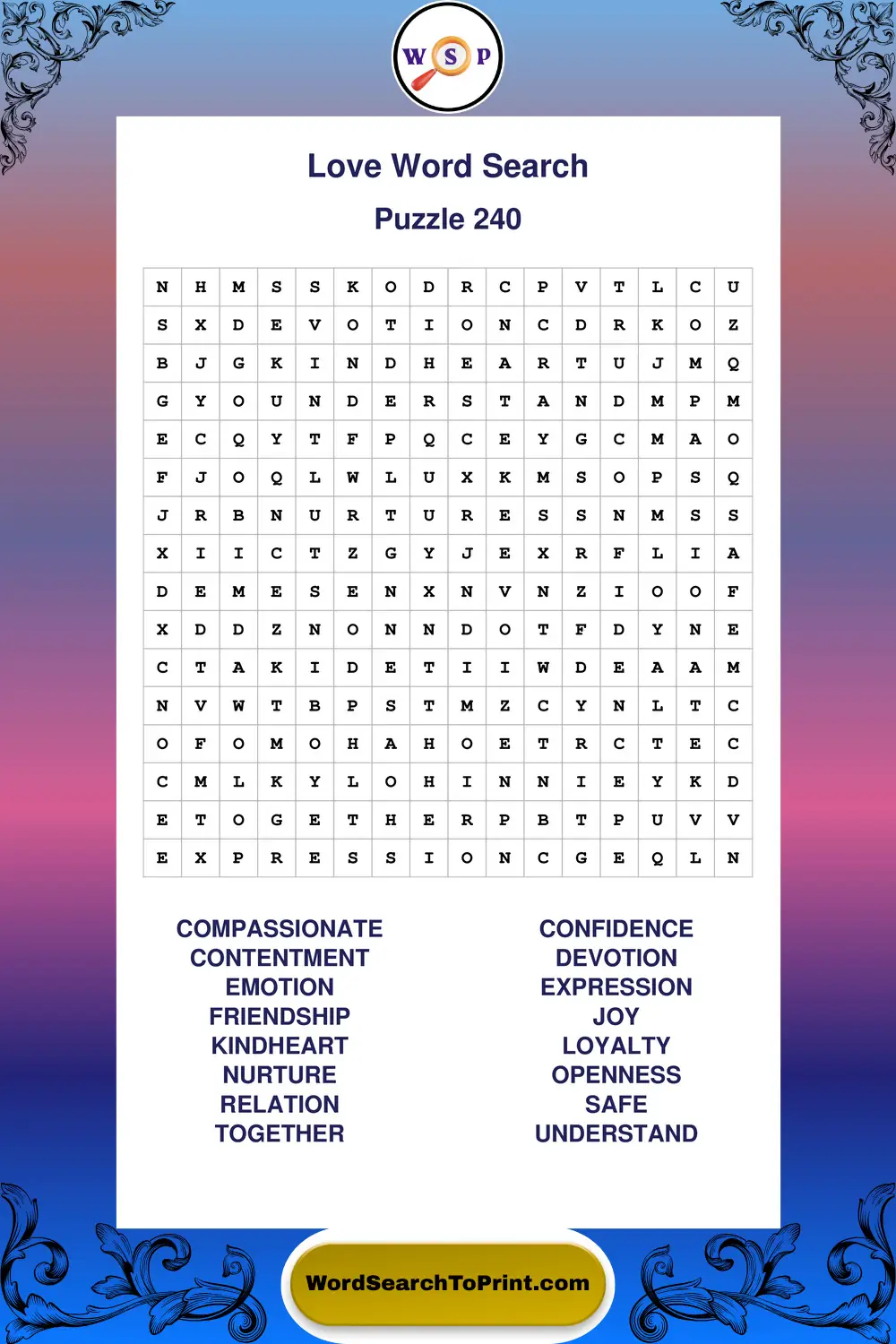 Love Word Search Puzzle 240
